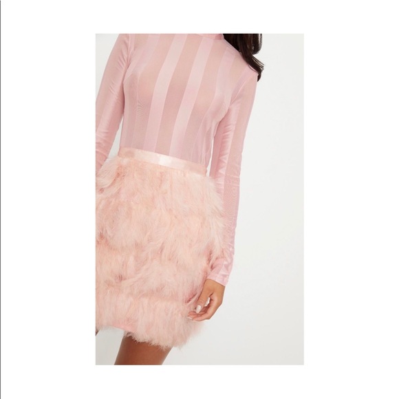 dusty pink feather skirt bodycon dress